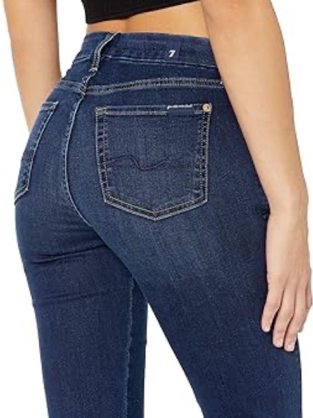7 For All Mankind| ‘Kimmie’ Mid-Rise Straight Leg Jeans in Dark Blue Denim